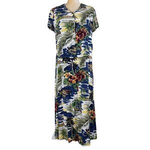 Hilo Hattie's Hawaiian 2pc Hibiscus Island Sleeveless Dress and Blouse Set